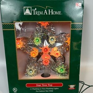 Vintage NIB tinsel Christmas tree lighted topper.